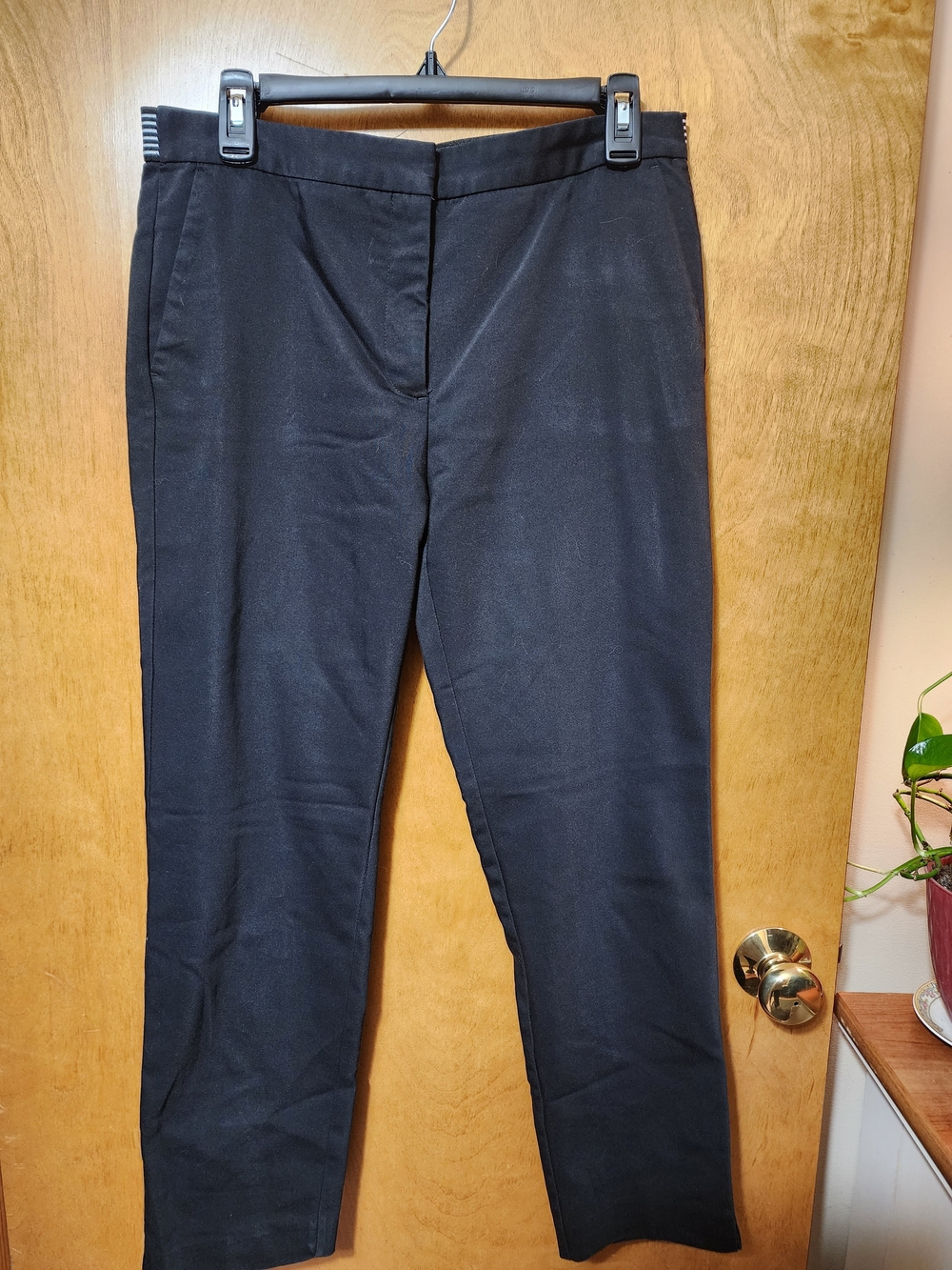 Zara Black Skinny Dress Pants Striped Elastic Waist Stretch Crop Trousers L
